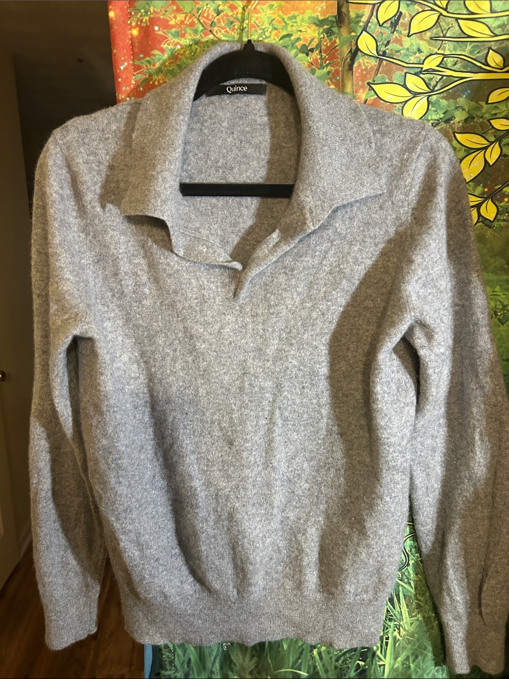 Quince Light Gray Cashmere Collared Pullover Sweater